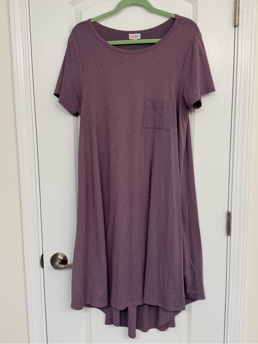 LuLaRoe Carly Women’s Short Sleeve Pocket Shirt Dress Large Purple Midi